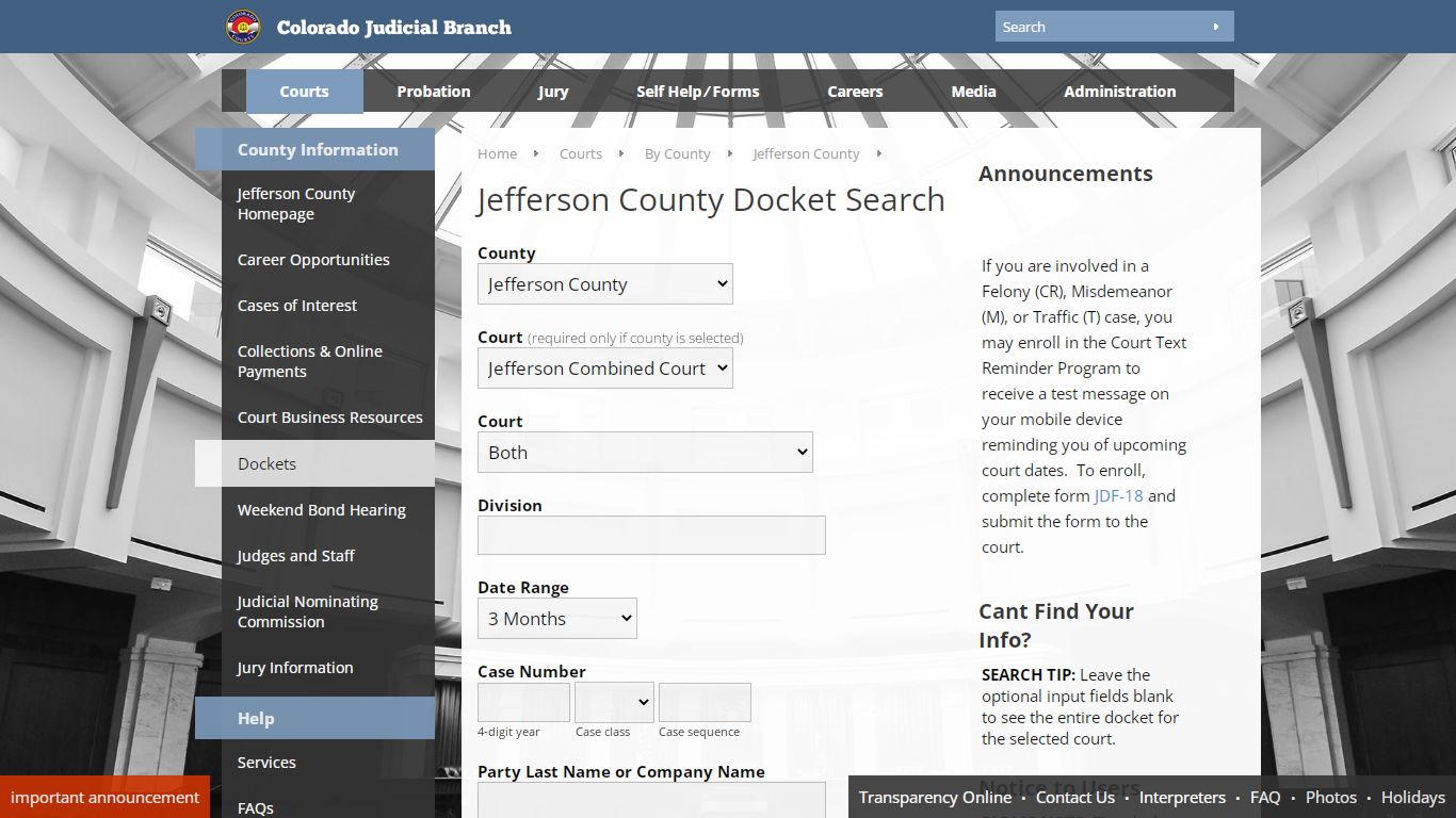 Colorado Judicial Branch - Jefferson County - Dockets
